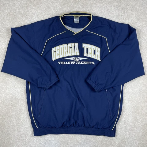 Georgia Tech Yellow Jackets Windbreaker Mens XL Blue Pullover Pockets Vintage Cover