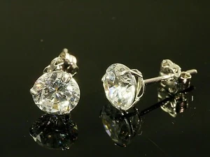 585 Weissgold Ohrstecker 1 Paar 4 mm klare Zirkonia  mit 3 Krappen Ohrringe - Bild 1 von 1