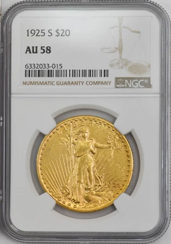 1925-S $20 Gold St. Gaudens AU58 NGC 946390-24 Cover