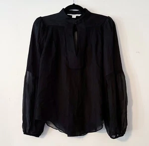 Blusa Diane Von Furstenberg Talla 4 Negra Chifón Manga Poeta Prenda para el torso Transparente - Imagen 1 de 4