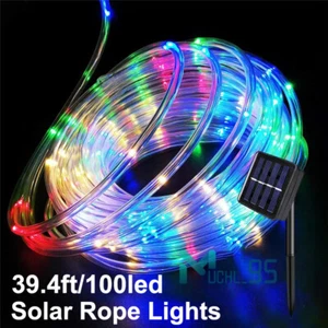 39ft Solar 100 LED Rope Lights, 8 Mode LED Lights, Waterproof, Garden, Christmas - Picture 1 of 52