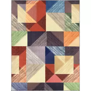 Mainstays Geometric Blocks Multi-Colored, Indoor Area Rug, 4'11" x 6'6" - Picture 1 of 6