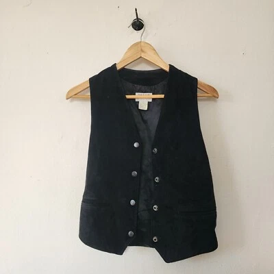 Espirit Sport 黑色麂皮绒皮革背心 S 码韩国制造按扣 — 第 1/4 张图片
