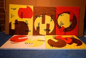 Set of 5 artist paintings, modern tribal look - Picture 1 of 3