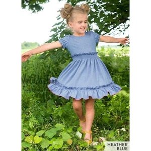 Matilda Jane Cale Batter Lap Dress Girls Heather Blue Ruffle Size 8 Short Sleeve - Picture 1 of 6