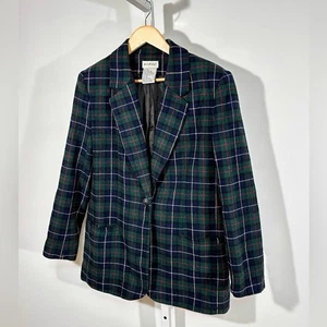 Weißer Hirsch Wollmischung Schottenkaro Blazer Größe 10 — grün kariert adrett 90er Akademie - Bild 1 von 5
