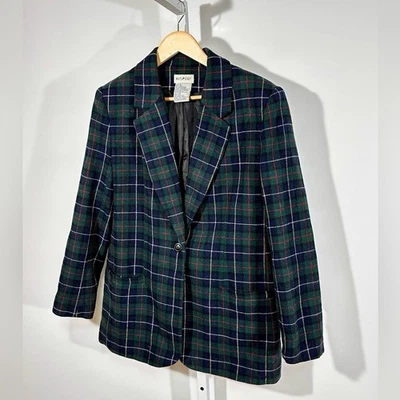 Blazer Tartán Mezcla Lana Ciervo Blanco Talla 10 — Verde Cuadros Preppy Años 90 Academia Foto 1 de 4