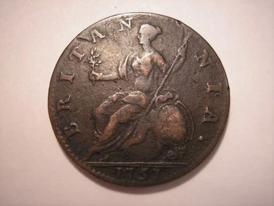1751 English Half Penny, King George II, KM# 579.2, UK - Image 1 of 4