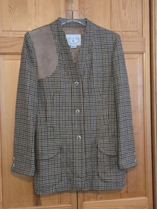 Wathne Womens Shooting Houndstooth Jacket Leather Shoulder Patxh Equestrian - Picture 1 of 18