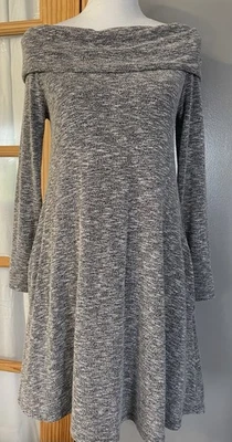 Vestido Suéter Elan Para Mujer Talla M Cuello Corpeado Gris Bolsillos Clásico Ciudad Costera Foto 1 de 4