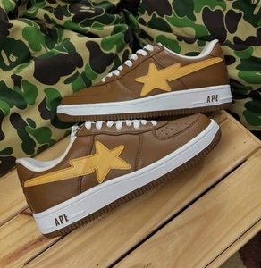 2005 VTG OG A Bathing Ape Brown Beige Leather Bapesta 8.5 Nigo Air Made BBC Bape - Picture 1 of 11