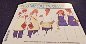 MCCALL'S 1977 UNCUT MISSES AND MEN APRON PATTERN W/IRON ON ALPHABET TRANSFERS - Picture 1 of 3