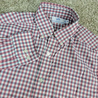 Southern Tide Mens Medium Red White Plaid Performance Stretch Button Down LS - Image 1 of 4
