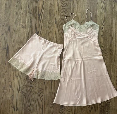 1930s Dusty Rose Pink Lace And 100% Silk Full Slip & Boy Shorts Size S - Image 1 of 4