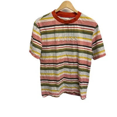 Vtg Guess T Shirt Mens XS Los Angeles Originals Y2K Orange Stripe Retro Bloke - Image 1 of 4