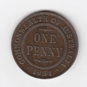 1931 (DROPPED 1) KGV AUSTRALIA PENNY - 6 CLEAR PEARLS - GREAT LOW MINTAGE COIN - Picture 1 of 3
