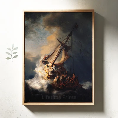 La tormenta en el mar de Galilea - Impresión en lienzo de giclee enmarcada, envoltura y Rembrandt Foto 1 de 4