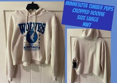 MN Timberwolves Crop 卫衣女式大号套衫狼帽衫全新带标签 ATL — 第 1/4 张图片