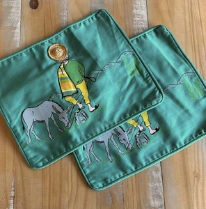 2 Green Vintage Pillow Covers Whimsical Kitschy Donkey Straw Hat New w/tags NOS - Picture 1 of 16