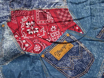 WRANGLER saco de dormir rodeio década de 1970 jeans country western denim falso - Imagem 1 de 2