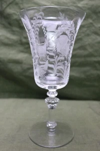 Fuchsia Tiffin Etched Water Goblet Glass 7.5 " Optic Clear - Picture 1 of 5