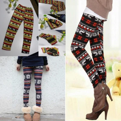 New Women's Winter Fleece Lined Thick Leggings Warm Insulated Christmas Pants US - Image 1 of 4