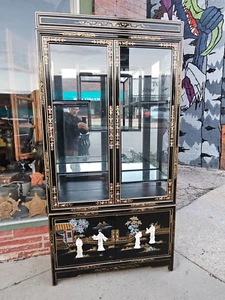 oriental Asian double door drawer lighted mirror China Curio display Cabinet - Picture 1 of 15