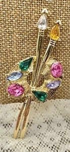 Spilla vintage spilla arte pennelli e pittura multicolore tono oro strass - Foto 1 di 5