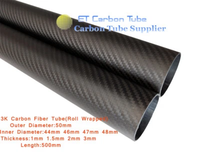 500mm OD 3K Carbon Fiber Tube/Shaft ID 44 46 47mm 48mm X 500mm Roll Wrapped Pipe - Image 1 of 4
