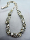 Vintage Lisner Floral Necklace Silver Tone Leaf Design Rhinestone Flowers 16"