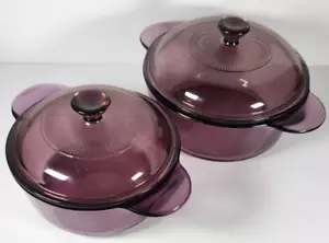 Corning Cranberry Auflaufform 1 Quart & 1,5 Quart 1174/1148 mit Deckel 2 Schüsseln - Bild 1 von 11