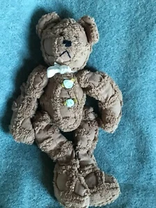 From Grandma’s Heart Plush Brown Chenille Teddy Bear w Floppy Legs & Blue Roses - Picture 1 of 11