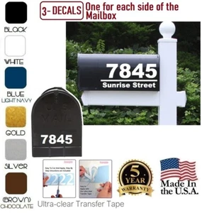 SET OF 3 CUSTOM PERSONALIZED VINYL MAILBOX NUMBERS STREET DECAL, (Model 4) ARIAL - Picture 1 of 8