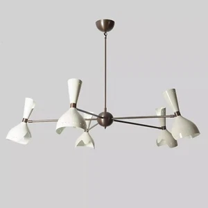 Large Stilnovo Style Five Arm 10 Lights Brass Sputnik Chandelier Ceiling Lamp - Picture 1 of 5