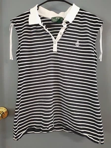 Top Lauren Ralph Lauren para mujer XL sin mangas 1/4 botón negro blanco a rayas - Imagen 1 de 10