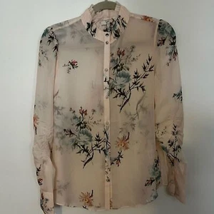 JOIE 100% Silk Floral Blouse Sheer Ruffle Collar Size Small Spring Dainty Pink - Picture 1 of 10
