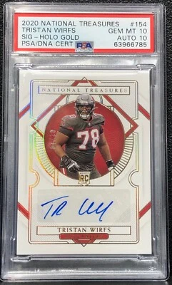 2020 NATIONAL TREASURES TRISTAN WIRFS, #154, AUTO, ROOKIE, GOLD, SERIAL #2/10 - Image 1 of 4