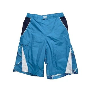 OP Ocean Pacific Swim Shorts Young Men XXL (18) Blue Cargo Pocket Drawstring - Picture 1 of 12