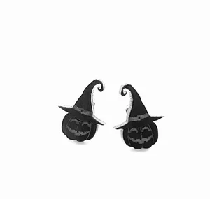 Halloween Pumpkin Ear Studs Earrings in Black On 316L Surgical Steel Posts - Picture 1 of 2