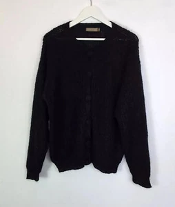 Vintage Mohair Cardigan Size S Oversized Chunky Knit Ribbed Black Fluffy Sweater - Picture 1 of 4