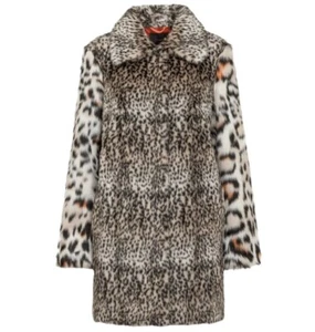 PINKO Coat Brown Black Jacket Blazer Leopard Print Faux Fur Long 40IT UK8 S - Picture 1 of 8