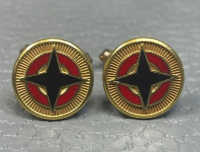 Contemporary Red and Black Enamel Star Yellow Gold Plated Cuff Links - Image 1 of 2