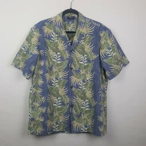 Royal Creations Hawaiian Blue Leaf Button Down Camp Shirt Men's Size L  - Bild 1 von 4