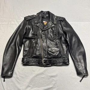 Chaqueta de montar Harley Davidson vintage de cuero negra con cinturón pequeña con forro para mujer - Imagen 1 de 18