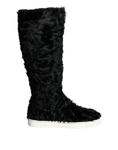 Dolce&Gabbana Women Black Knee High Boots Xiangao Fur Flat Sneaker Booties EU 36 - Picture 1 of 8