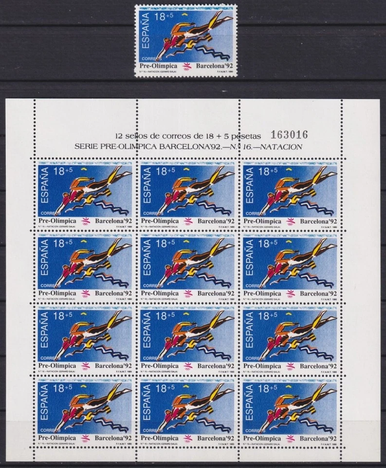 F-EX49316 西班牙 MNH 1990 奥林匹克巴塞罗那 MINISHEET No16 游泳自然。 — 第 1/1 张图片