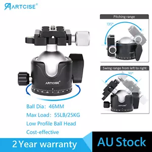 ARTCISE 46mm Low Profile Ball Head Panoramic Metal Tripod Ball Head 44lbs Load - Picture 1 of 13