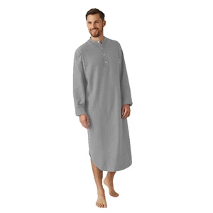 Mens Cotton Long Sleeve Sleep Shirt Nightshirt Nightgown Pajamas Loose Pullover - Picture 1 of 21