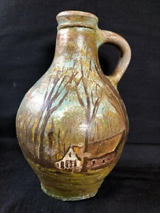 Ancien Museal Hollandais Peint Vase Avec Typique Dutsch Landscape. Folk Art 1850 - Photo 1 sur 12