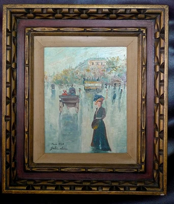 Vintage Oil on Canvas Painting of Paris Street Scene - Image 1 of 4